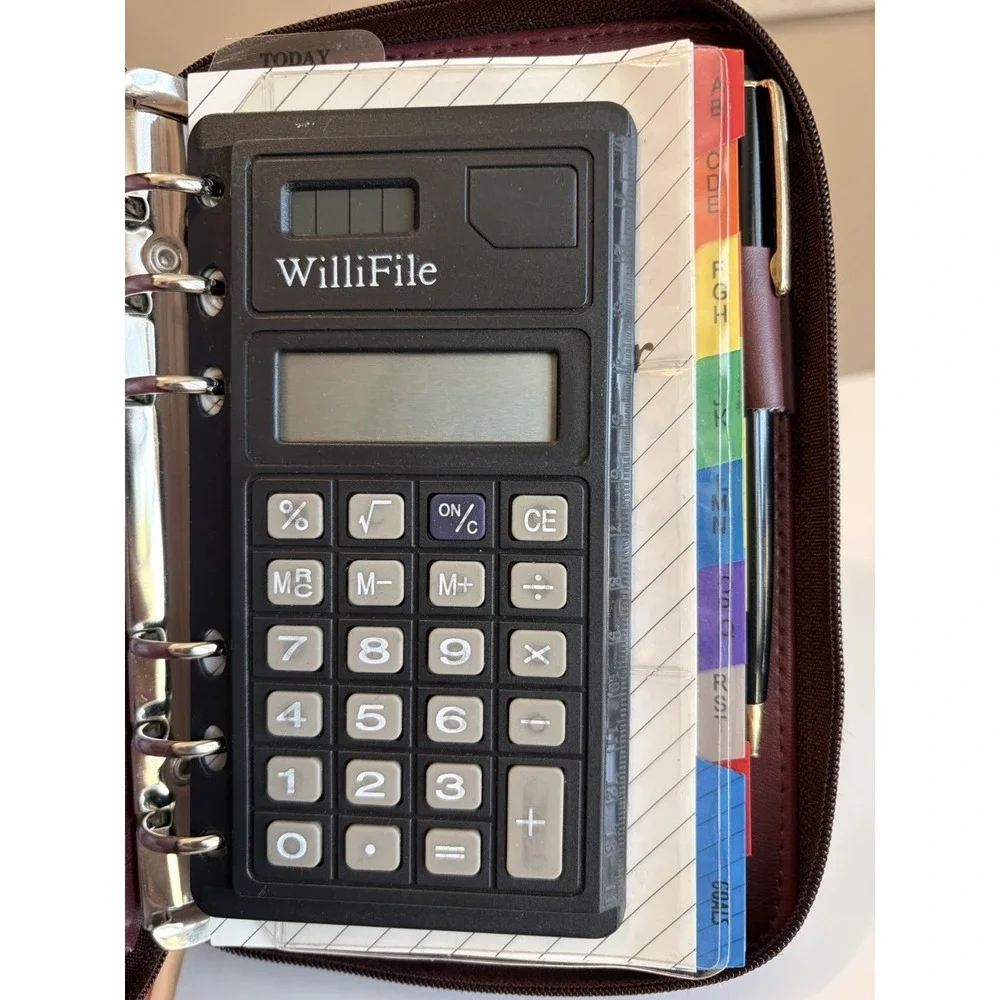 Willi Wear Organizer Planner,  Wallet Wristlet,  Double Zip, Burgundy, Y2k, Calc